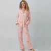 Home Kleding Soft Polyester Loungewear Dames Lange mouw Cardigan Sleepwear Set Autumn Modieuze High-End Feel nauwsluitende pyjama's