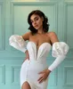 Sweetheart Modern White Mermaid Wedding Dresses With Puffy Sleeves Sexy Thigh Split Buttons Chic Bridal Gowns Sweep Train Women Bride Formal Robes de Mariee CL3451