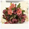 Decorative Flowers Coffee Shop Silk Simulation Peony Bouquet Fake Festival Decoration Artificial Flower Rococo Orange Peonies Green Plant