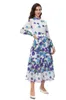 Runway -jurken dames o nek lange mouwen bloemen bedrukte sjerp riem modeontwerper vestidos drop levering kleding kleding dh8az