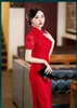 Vêtements ethniques 2023 Été Red Sexy Qipao pour femmes Lace Traditional Cheongsam Robe de soirée de style chinois à manches courtes