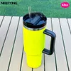 1pc, tapa de vaso de color fluorescente, botella de agua aislada de 40 oz con mango, tazas de bebida portátiles, para automóvil, hogar, oficina, bebida de verano, viajes