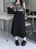Kjolar s-xl kvinnor lång kjol höst vinter 2024 koreansk stil en linje tjock hög midje boll odlad veckad kvinna (75051