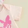 Kläder sätter babyflickor sommar kortärmade brev trycker romper fjäril flare byxor pannband ett år gammal födelsedagsutrustning