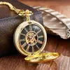 Orologi tascabili Luxury Golden Love Wings Mechanical Pocket Orologio da donna FOB FOB FOB Design vuoto Scheletro Orologi a vento a doppio latero 230719