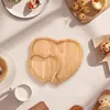 Plates Creative Solid Wood Double Heart Shape Snack Fruit Dry Plate Handmade Sushi Tea Tray Candy Dessert Ramadan Home Decor