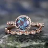 2pcs anéis de casamento Huitan Luxury Trendy Ring Set for Women Round Round Blue Cubic Zirconia Chique de noivado Casamento Double Rings Moda Jóias femininas