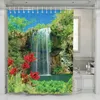 Shower Curtains 3D Bathroom Curtain Waterfall Garden Water Plant Flower Courtyard Landscape Home Decor Bath Polyester Fabric Hook