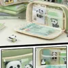 Canvas Pencil Case Creative Flip Cartoon Panda Pen Pouch Stora kapacitetsväska Studenter