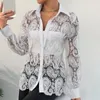 Camicie da donna camicie sciolte in forma a V-scollo a v-torta elegante camicia cavità di pizzo con colletto a pezzi a petto singolo lungo per traspirare bea dhyjh