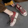 Casual Shoes Johnature 2024 Spring Genuine Leather Women Lace-up Sewing Flat Handmade Concise Leisure Comfortable Ladies