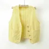 Coletes femininas verão moda denim colete mulheres amarelo colete v pescoço grande bolso cowboy sem mangas jaqueta coreano magro curto jeans feminino