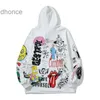 Designer New Spring and Autumn Hoodie American High Street Trendy Flame Hand-painted Spoof Graffiti Distressed Loose Fitting Hooded