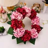 Fleurs décoratives couronne d'été printemps toutes saisons Floral 18 pouces Hortensia rouge et rose feuille verte pour porte d'entrée