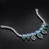 Necklace Earrings Set Luxury Dubai Bridal Jewelry Turquoise CZ Zircon 4PCS Wedding UAE Brides Party Gift