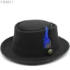 Wide Brim Hats Bucket Retro Pork Pie Hat Mens Wool Fedora Black Church Jazz Ribbon Trilby Panama Gangster Gentleman yq240403