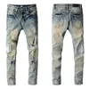 Mens Jeans Classic Clothing Jeans Women Printed Army Green Leopard Print Destruction Straight Motorcycle Pants