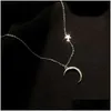 Chains 925 Sterling Sier Moon Pendant Necklace Woman Simple Clavicle Chain Shiny Zircon Collar Gift For Girls Exquisite Jewelry L23070 Dhp2I