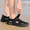 Sandals 2022 New Men's Handmade Mesh Sandals Summer Classic Beach Sandals Fashion Casual Luxury Outdoor Roman Sandals Gray Big Size