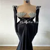 Black Mermaid Evening Dress Square Neckline Long Sleeve Prom Dresses Crystal Beaded Formal Dress 2024 Custom Birthday Party Dress Reception Elegant Pageant Dress