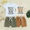 Roupas conjuntos de crianças meninos meninos verão 2pcs roupas redondas pescoço de luva curta letra estampa estrela tops tops elásticos shorts infantis infantil