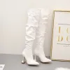 Stiefel neues Design zerknittertes Leder über Kniestiefeln Mode Landebahn Weird High Heels sexy spitze Zehen Reißverschluss Frauenschuhe Botas Mujer