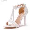 Chaussures habillées sexy talons hauts de mariage Prom Femmes sandales String perle boucle boucle pu 9cm mince fête coréenne White H240403CUGA