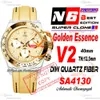 DIW Golden Essence Quartz Carbon SA4130 자동 크로노 그래프 남성 시계 N6F V2 옐로우 골드 흰색 다이얼 나일론 스트랩 슈퍼 에디션 동일한 직렬 카드 Puretime Reloj Ptrx