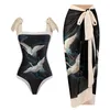 Moda de banho feminina Fashion Retro Impresso Conservador Conjunto de vestido de praia (2 peças com sutiã e sem sutiã de aço)