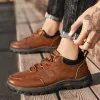 Stövlar bruna sko man sneakers mjuka pu läder vandringskor berg casual klättring nonslip bekväm utomhussporter promenadskor