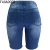 Calças femininas fagadoer azul moda cintura elástica cordão denim joelho mulheres alto bolso magro jean casual feminino cowboy bottoms
