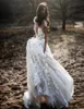 V Neck 3D Lace Bohemia Wedding Dresses Cap Sleeves Ruched Backless Sweep Train Country Outdoor Beach Wedding Bridal Gowns BC120421776362