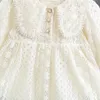 Spring Autumn Baby Girls Sweet Bow Princess Dress Children Kids Infants Lace Long Sleeve Dresses Cloths 240329