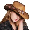 Berets Cowboy Straw Sun Hat voor vrouwelijke brede vizier met borduurwerk Cowgirl Carnivals Party Hoofddeksels