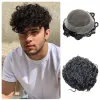 Toupees Permanent Curly Men Toupe Lace Basis mit PU um natürliche menschliche Haarersatzeinheiten Haarsysteme