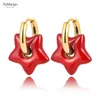 Boucles d'oreilles cerceaux Flymango Gold plaqué Glaze peint Bleu Red Star pour femmes en acier inoxydable Bohême bijoux d'été Fe23065