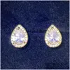 Stud Fashion Sliver Pear Cubic Zirconia Earrings For Women Crystal Earings Party Water Drop Studs Ear Girl Delivery Jewelry Dheyn