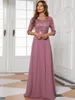 Eleganta aftonklänningar Långt A-Line O-Neck tre kvarts ärm spetsklänning 2024 Ever Pretty of Orchid Simple Prom Women Dress 240320