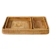 Bamboo Rattan Serving Tray Handwoven Wicker Baskets Breakfast Drinks Coffee Snack Fruit Storage Platter Trays Tabletop Organizer