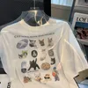 White Cotton Short Sleeve T-shirt Cute Cat Print Tops Cat Will Save The World Cartoon Tshirts Casual Tees 240329