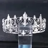 Saç klipsleri lüks kristal yuvarlak taç tiara rhinestone balo diadem kadınlar erkekler gelin düğün aksesuarları takılar