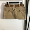 Luxus Khaki Frauen Rock mit Belt Marke Arbeit kurz halb Röcke Designer lässig junge Dame Daily Girl Röcke A-Line-Rock