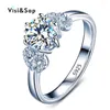 Med sidogenar Visisap White Gold Color Flower Rings for Women Wedding Ring Engagement Bague Cubic Zirconia Fashion Jewelry Factory VSR072