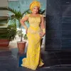 Abiti da festa in pizzo giallo vintage aso ebi abito da donna africano da ballo formale a maniche lunghe più size abiti da sposa nigeriani personalizzati