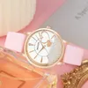 Armbandsur 2st Set Simple Women Watch Glasses Leather Heart Quartz Female Dress Clock Montre Femme