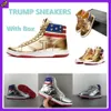 2024 Nouvelles baskets Trump Chaussures décontractées les never reddition élevés Donald Trump Gold Silver Patent Cuir Custom Men Sneaker Comfort Sport Trendy Lace-Up Outdoor