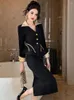 Robes de travail Black Business Formal Occasion 2 Pieces Tapisseaux Femmes Elegant Tops Coat Blazer Costume et Jupe crayon à taille haute