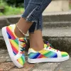 Buty Rainbow Color koronkowe trampki kobiety swobodna platforma niesłuszna buty wulkanizowane kobieta 2023 Autumn Flats Buty do chodzenia 43