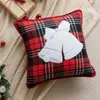 Pillow Christmas Check Cover Embroidered Jingle Bell Snowflake Case 45x45cm Retro Green Red Living Room Decoration