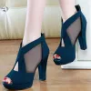 Stövlar 2022 Summer Women High Heel Shoes Mesh Breattable Pomps Zip Point Toe Thick Heels Fashion Female Dress Shoes Elegant Footwear